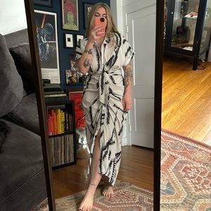 Ruched bodice printed dress